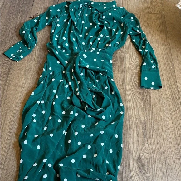 & Other Stories / Green Polka Dot Tie Midi Dress 0 & Other Stories / Green Polka Dot Tie Midi Dress 0